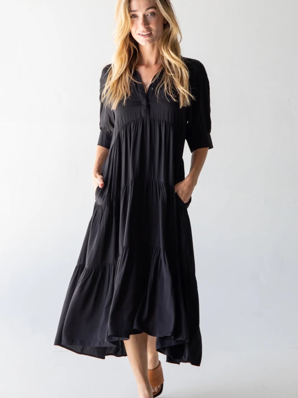 NATURAL LIFE Rebecca Black Tiered Midi Dress